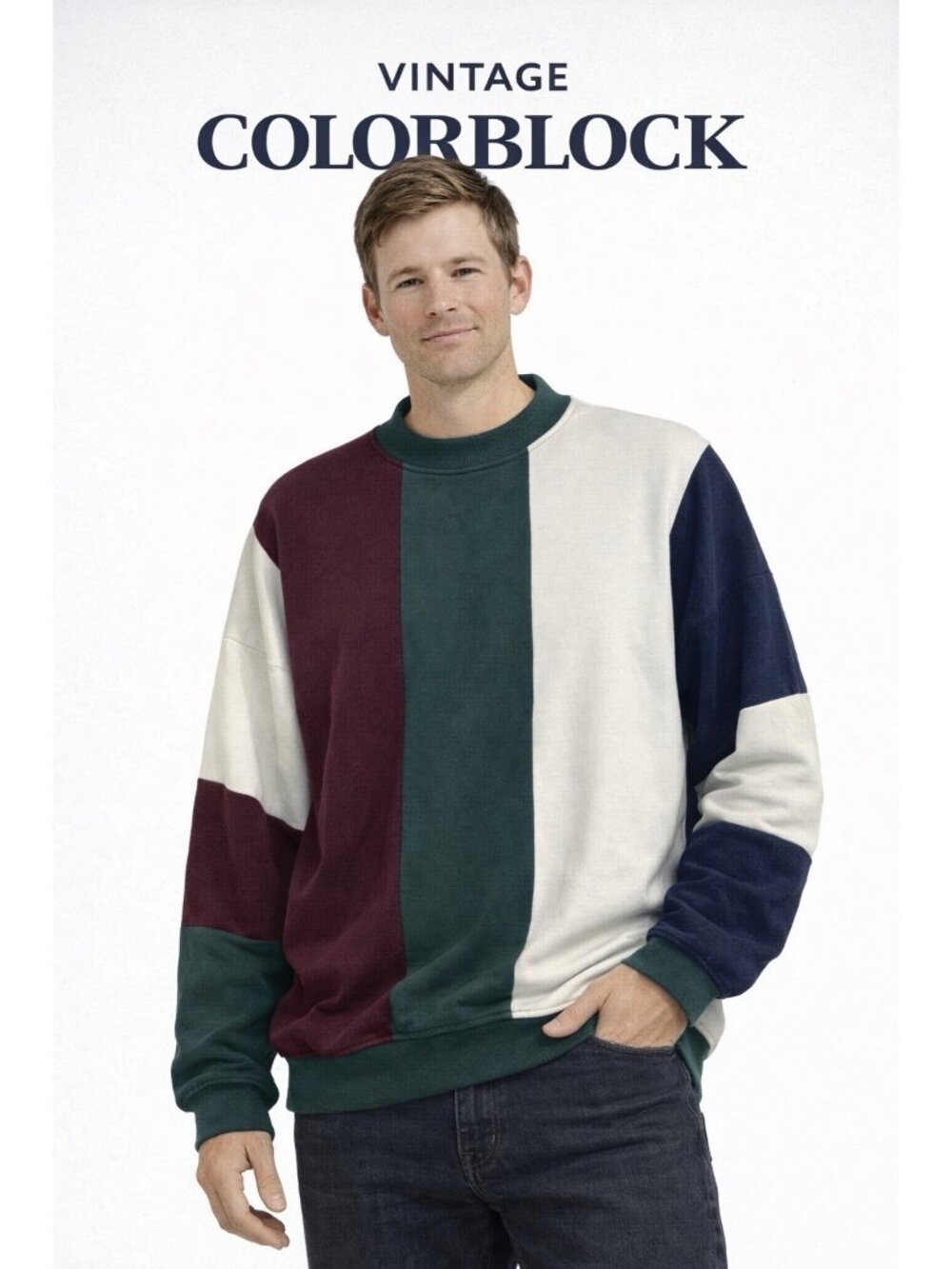 Vintage Towncraft Sweatshirt Adult Medium Colorblock Crewneck 80's 90s Mens